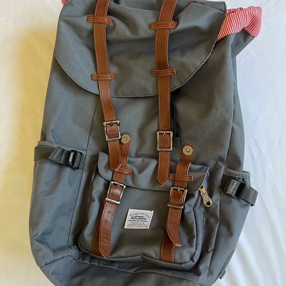 Gray Backpack with Brown Accents